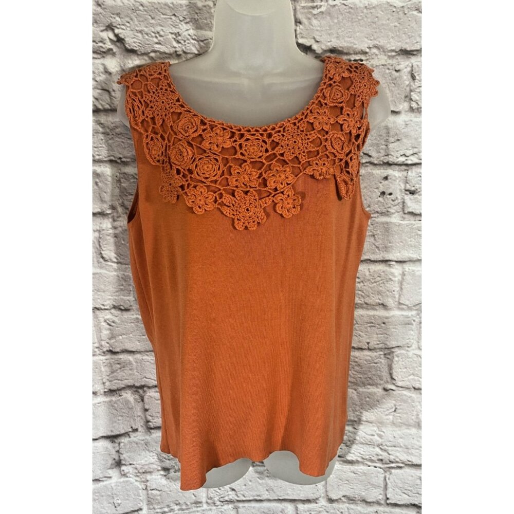 Vintage 90s Crochet Tank Womens Large Coldwater Creek Silk Orange‎ Boho EUC